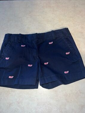 Girls Vineyard Vines  Navy Shorts with Pink Whale Embroidery